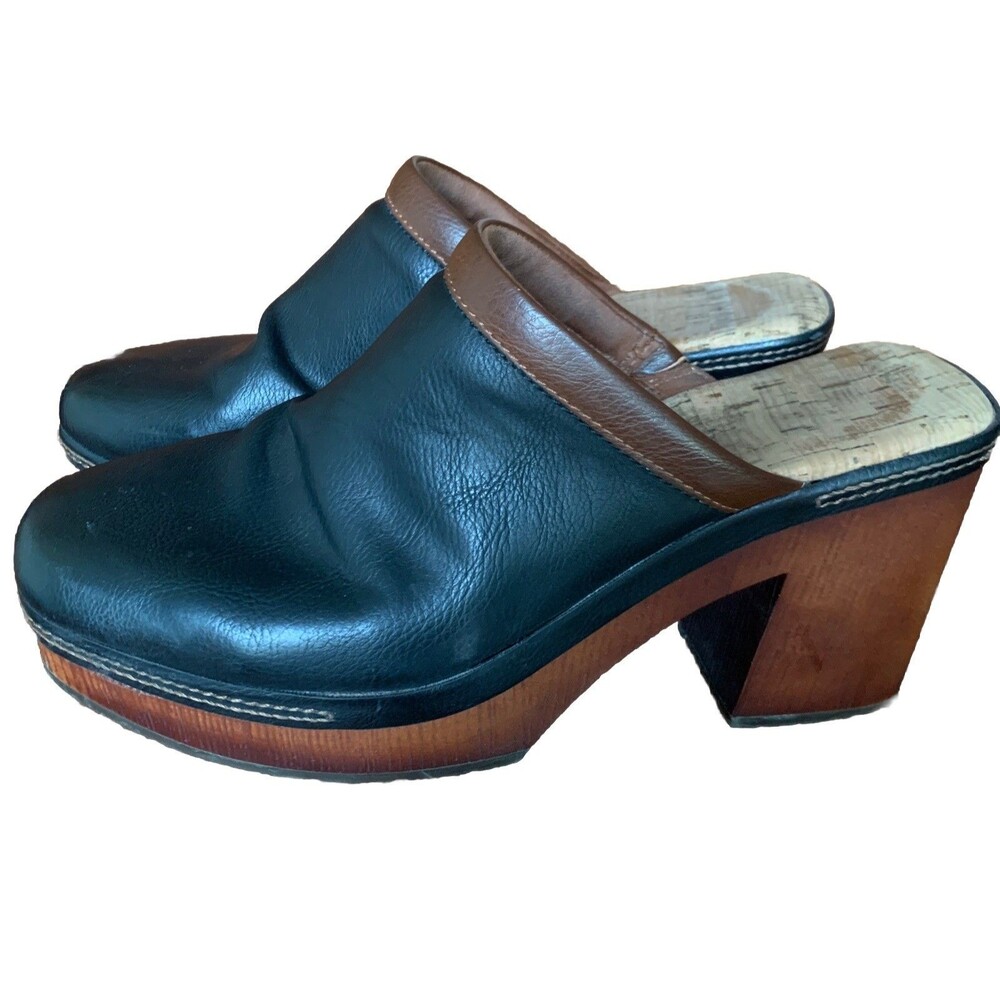 Korks Mantha Women's Clogs Mules Brown Leather, Mid Heel, Size 8 US (39 EU)